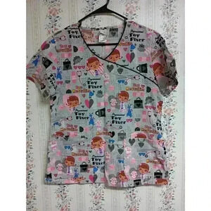 Disney Women’s Scrub Top Sz M Doc McStuffins Shirt Nursing Gray